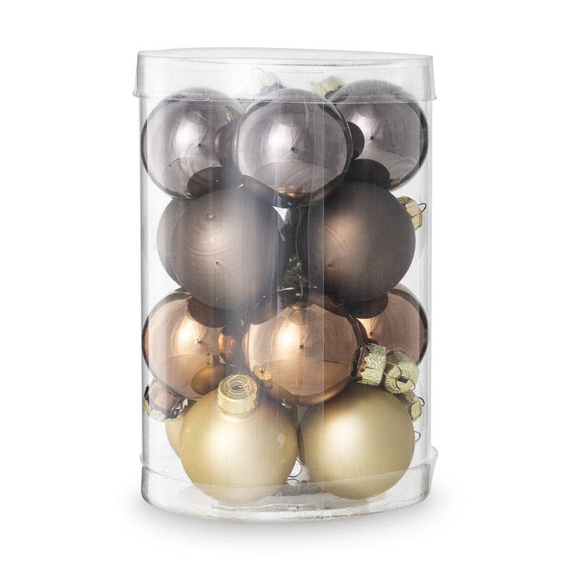 Box met kerstballen - bruin - ø4 cm - set van 16